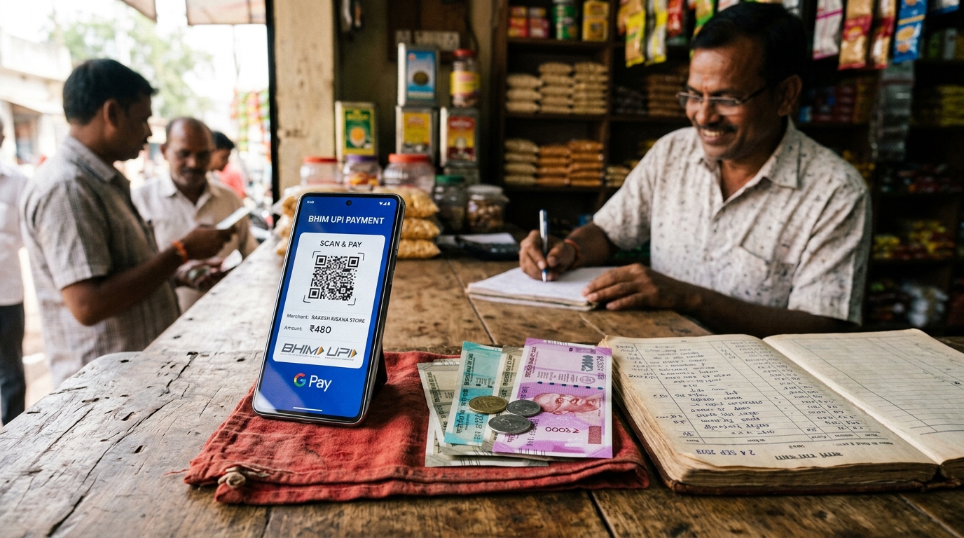 Digital payment terminal and ledger in an Indian retail store